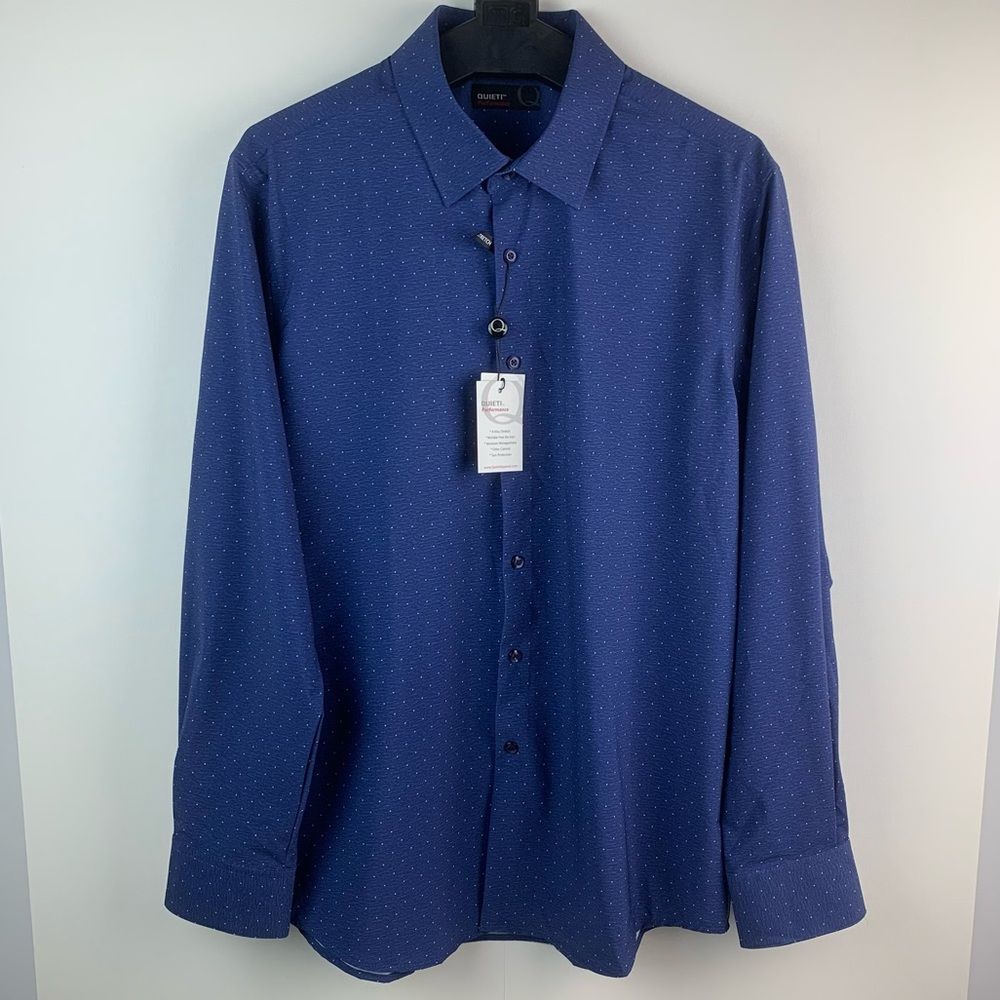 NWT Quieti Performance Men’s Navy Long Sleeves 4 Way Stretch Shirt Size Large